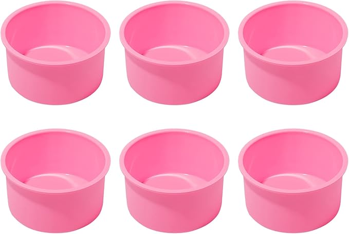 Silicone Mini Round Cake Molds, 4 Inch, Pink, Set of 6