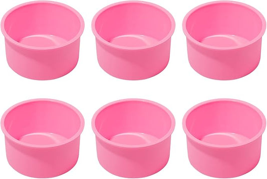 Silicone Mini Round Cake Molds, 4 Inch, Pink, Set of 6