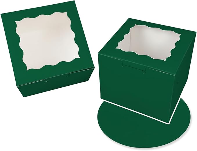 Bakepacker 36pcs 6x6x5 Inch Cake Boxes with Window - 18-Pack Green, Includes Cake Boards