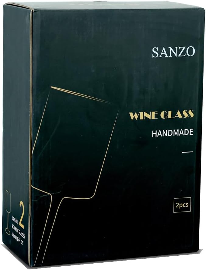 SANZO Square Crystal Wine Glasses Set of 2, Handmade Modern Red and White Wine Glasses, 15oz Tall Stemware for Home, Bar, or Gift Use(2PCS)
