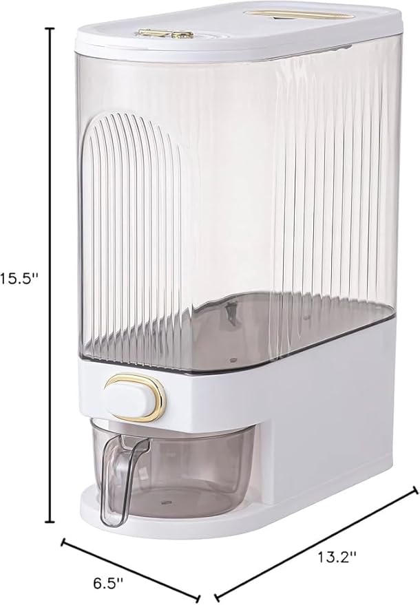 5kg/10kg Rice Dispenser - Large Pantry Storage Container with Measuring Cup & Time Markings | Kitchen Grain Dispenser for Cereal, Pasta, Dry Food | 11.02LB/22.05LB Capacity (22 lbs)