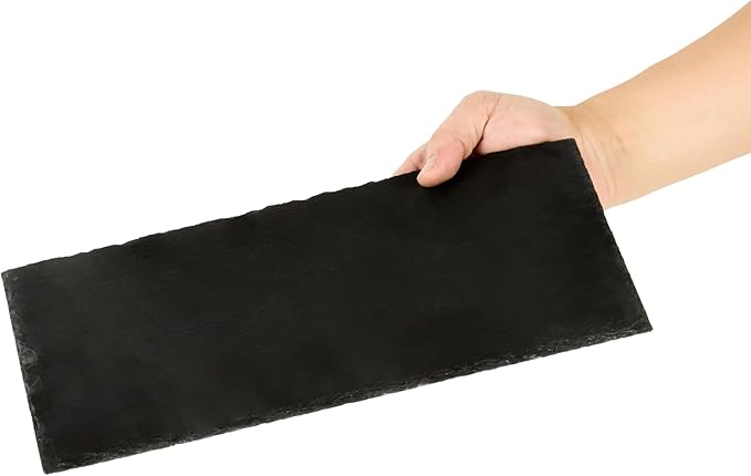 Restaurantware Slate Serving Tray 1 Pack of 11.8" x 6" Foam Feet Charcuterie Stone Plate Rustic Edges Freezable Black Serving Display Cheese Boards for Kitchen, Gourmet, Dining, Parties