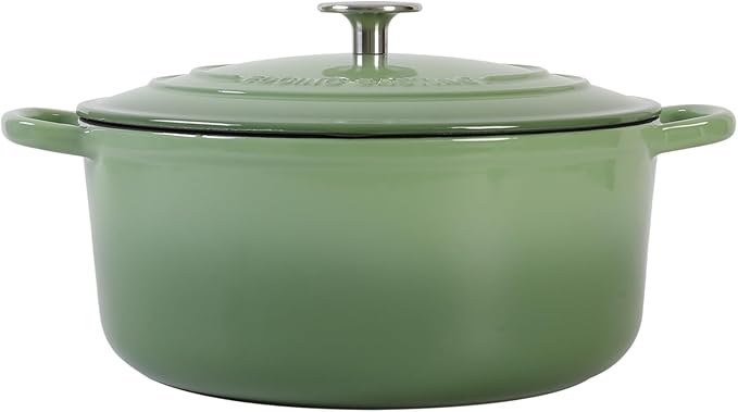 Enameled Cast Iron Dutch Oven Pot With Lid, 5.5 Quart, for Bread Baking, Cooking, Pistachio Green