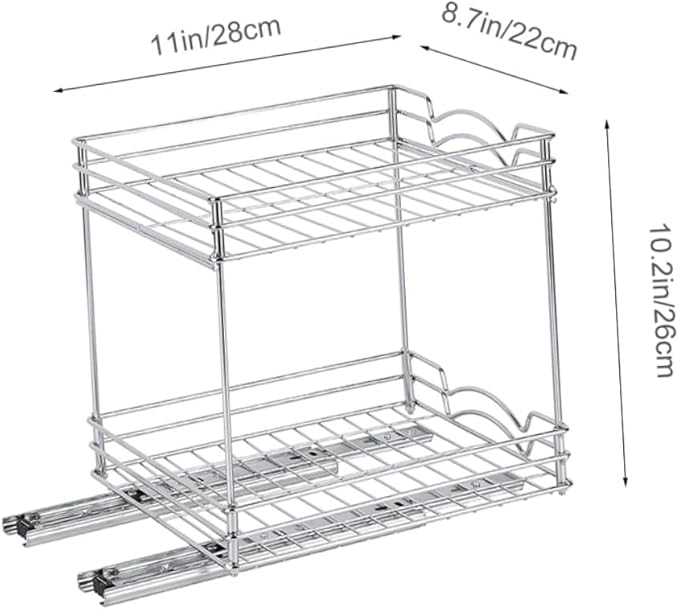 Healifty Heavy Duty Double Pull Out Spice Organizer Rack Slide Out Kitchen Countertop Storage Stand Metal Construction Space-saving Seasoning Holder for Cabinet and Home Use