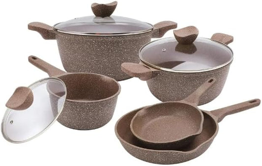 Country Kitchen Non-Stick Cast Aluminum Cookware Set - Durable Kitchen Cookware for Everyday Cooking, Chocolate Brown, 8 Pc.