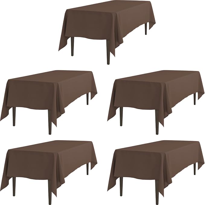 LTC LINENS 5 Pack Brown Rectangular Tablecloths 70 x 120 Inch for 6 or 8 ft Chocolate Rectangle Banquet Tables with Half-Drop - Stain and Wrinkle Resistant Polyester Cloth Table Covers for Parties