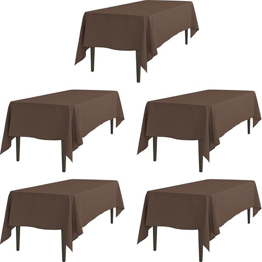 LTC LINENS 5 Pack Chocolate Rectangle Tablecloths 60 x 126 Inch for 8 ft Brown Rectangular Banquet Tables with Half-Drop - Stain and Wrinkle Resistant Polyester Fabric Cloth Table Covers for Parties