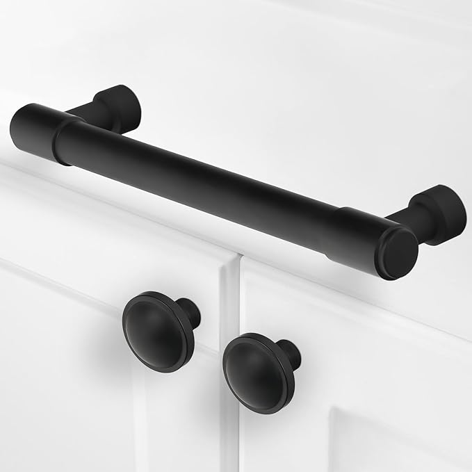10 Pack Matte Black Cabinet Pulls 5 Inch(128mm) Hole Centers Kitchen Cabinet Handles Black Drawer Pulls