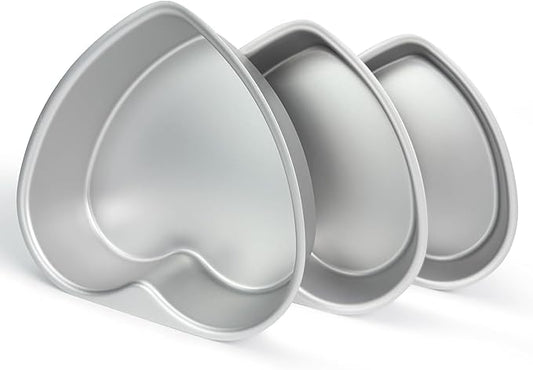 3-Pack 8-Inch Heart Shaped Cake Pans, Durable Anodized Aluminum Pans with Fixed Bottom, Ideal for Baking, DIY Projects, Birthdays & Weddings, Heart Pans Chiffon Cake Mold for Oven Baking