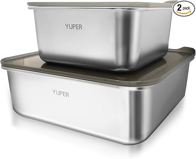 YUPER Stainless Steel Food Containers, Meal Prep Container Bacon Cheese Container for Refrigerator, Stainless Steel Containers with Lids Fruit Lunch Storage, 2 Pack (88+162OZ)