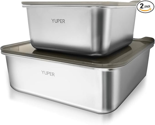 YUPER Stainless Steel Food Containers, Meal Prep Container Bacon Cheese Container for Refrigerator, Stainless Steel Containers with Lids Fruit Lunch Storage, 2 Pack (88+162OZ)