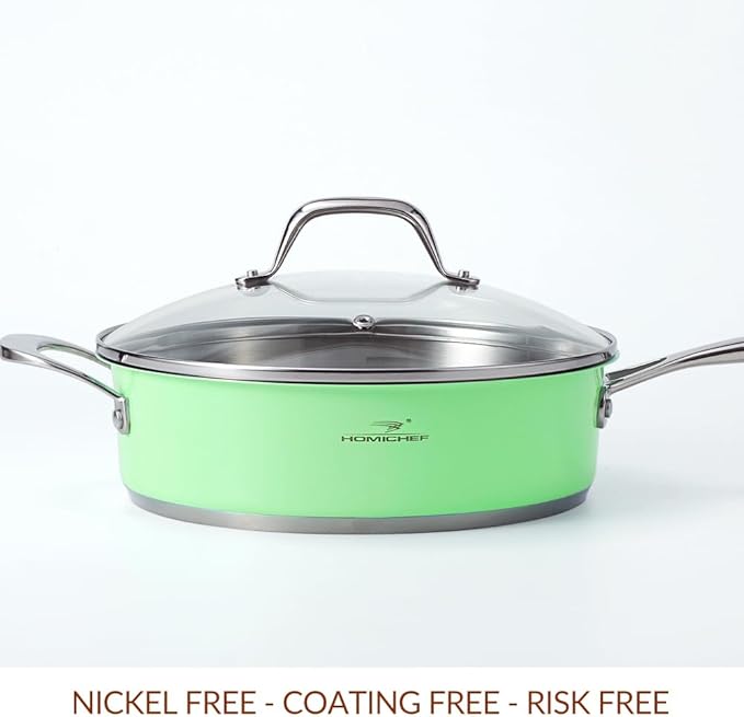 HOMICHEF 10-Piece Mint Green Nickel Free Stainless Steel Cookware Set - Nickel Free Stainless Steel Pots and Pans Set - Healthy Non-Toxic Induction Cookware Sets