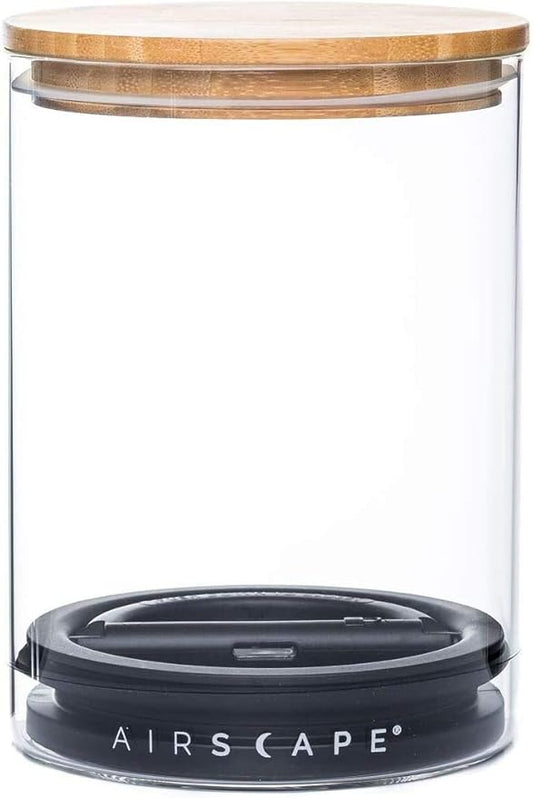 AirScape Glass Food Storage Canister - Glass Storage With US Patented Airless Inner Lid & Bamboo Top Lid - Preserves Food Freshness (Medium 7-Inch)