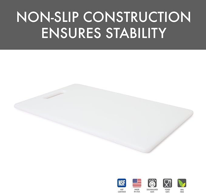 Dexas NSF Polysafe Cutting Board with Handle, 9.5 by 15 inches, White