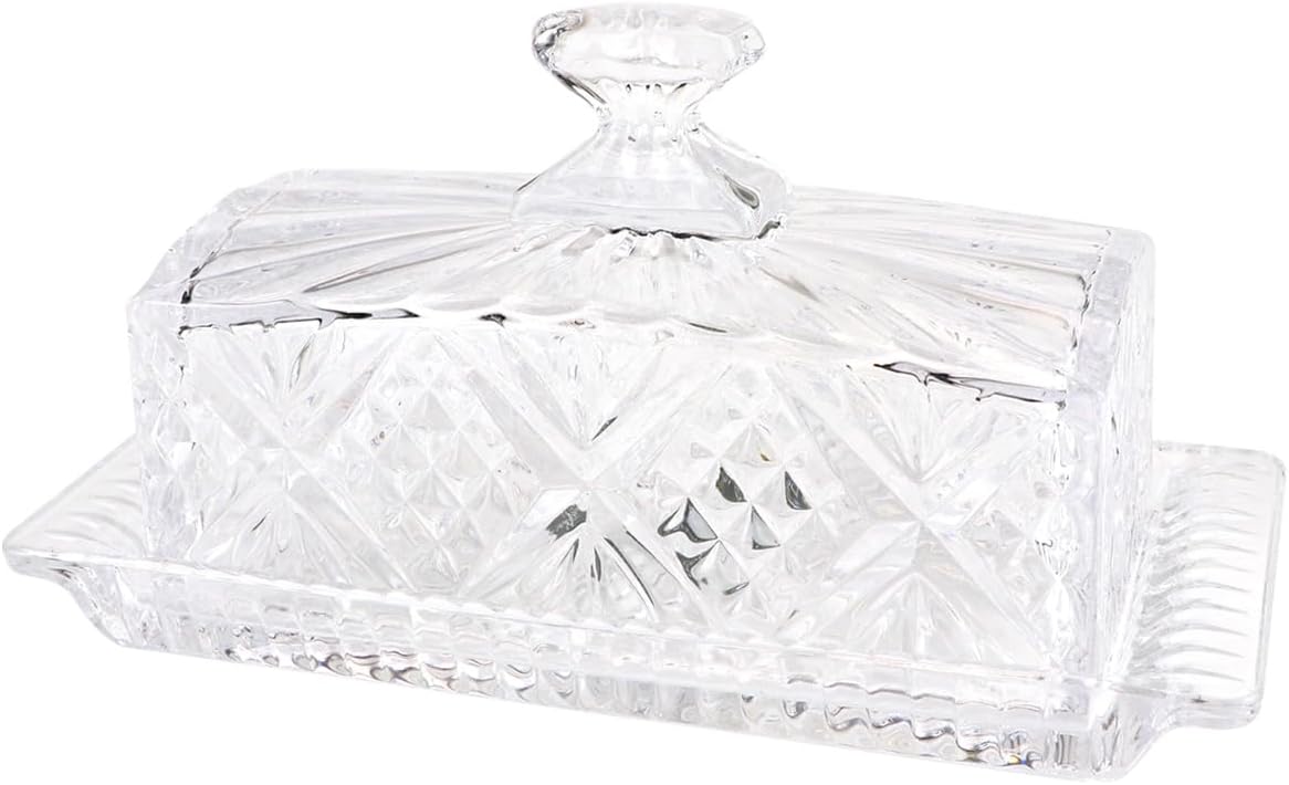 Glass Butter Dish with Lid Handle Butter Keeper Dessert Tray Cake Plate Crystal Covered Butter Dish for Home Kichen Candy, Dessert, Parfait, Jam