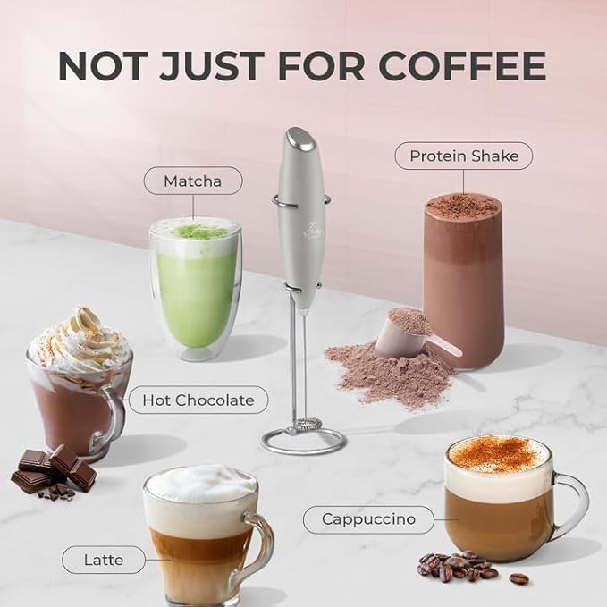 Zulay Kitchen Powerful Milk Frother Wand With 4 AA Duracell Batteries - Ultra Fast Handheld Drink Mixer - Electric Whisk Foam Maker for Coffee, Lattes, Cappuccino, Matcha & Creamer