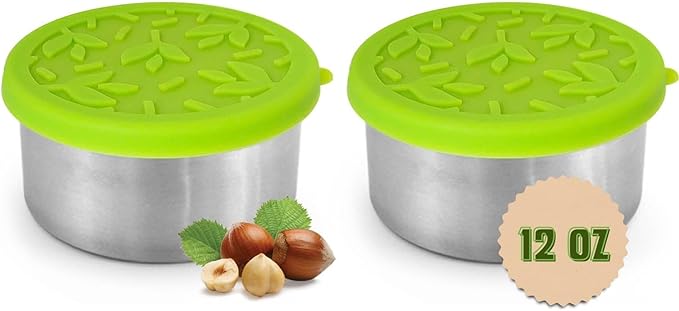 TAVVA 2 X 12 oz Stainless Steel Snack Containers with Lids - Leakproof w/Silicone Lids - BPA Free - Dishwasher & Freezer Safe - Portable & Reusable - Stainless Steel Food Containers 12 oz
