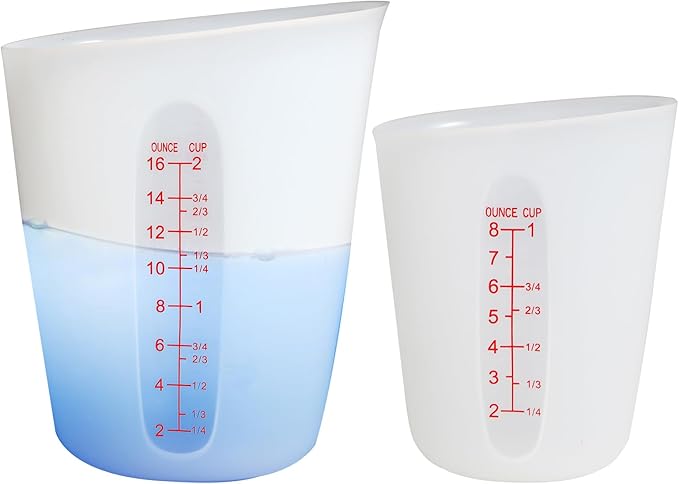 ZUYEE Silicone Measuring Cups (2 Cup + 1 Cup) Flexible Measure Melting Cups for Epoxy Resin Butter, Chocolate Squeeze Pour Baking Cup Dishwasher Safe BPA Free 500/250 ML with Marking Cup/Ounce