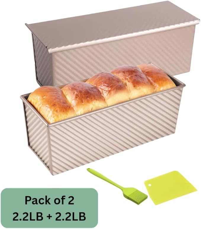 2.2lb+2.2lb set Nonstick Pullman Loaf Pan With Lid For Homemade Bread Sandwich Bread Baking Mold With Sliding Lid Durable Toast Box For Square Loaf Shokupan Milk Bread & Giftable Box