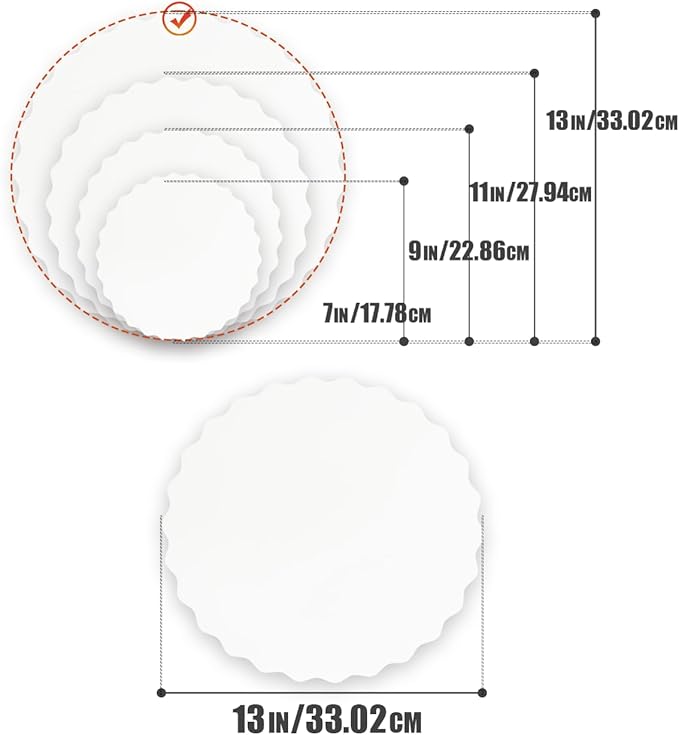 qiqee 13 Inch White Wave Cake Boards Round 15-Packs Circles Rounds Base Food-Grade Cardboard Wave Cake Plate（Thinner But Stronger）