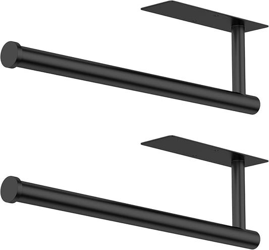 Paper Towel Holder Under Cabinet, Self-Adhesive,No Drilling, Stainless Steel, Wall-Mounted for Kitchen and Bathroom, Easy Install, Durable, Space-Saving, Ideal for Home, RV (Black, 2 Pack)