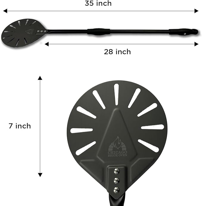 Turning Perforated Pizza Peel - 7" Diameter - 35" Overall Length - Premium Pizza Peel, Pizza Steel, 12 Inch for Professional and Home Use