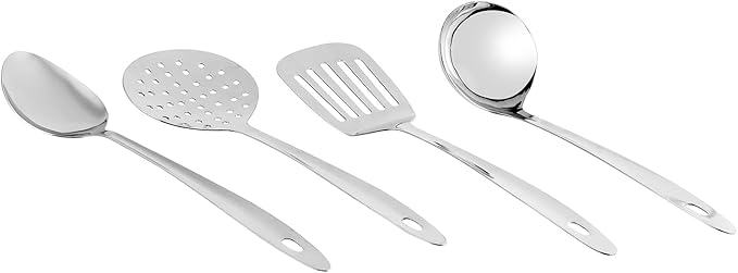 Vinod Stainless Steel Cookware Set 11-Piece, Kitchen Starter Set Includes Mixing Bowls Set, Stainless Steel Colander| Kitchen Food Strainer, 4-Side Grater, Serving Spoons, Ladle & Utility Tongs