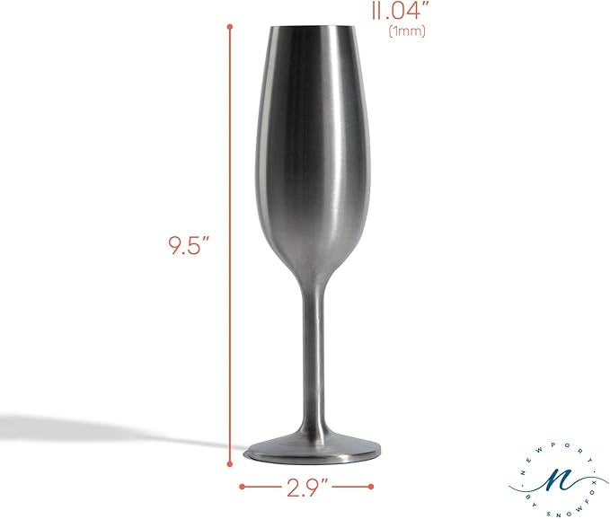 NEWPORT Stemware Collection, Premium Vacuum Insulated Stainless Steel Sparkling Wine & Champagne Flute, Crystal Thin Champagne Glass, Unbreakable & Drinks Stay Cold, Non-Slip Silicon Base, 6oz, Steel