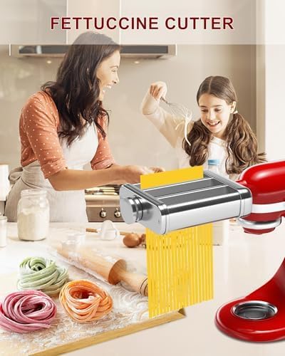 3IN1 Pasta Maker Attachment for All KitchenAid Mixers, Kitchen aid Pasta Attachment Includes Pasta Sheet Roller, Spaghetti Cutter & Fettuccine Cutter, with Cleaning Brush