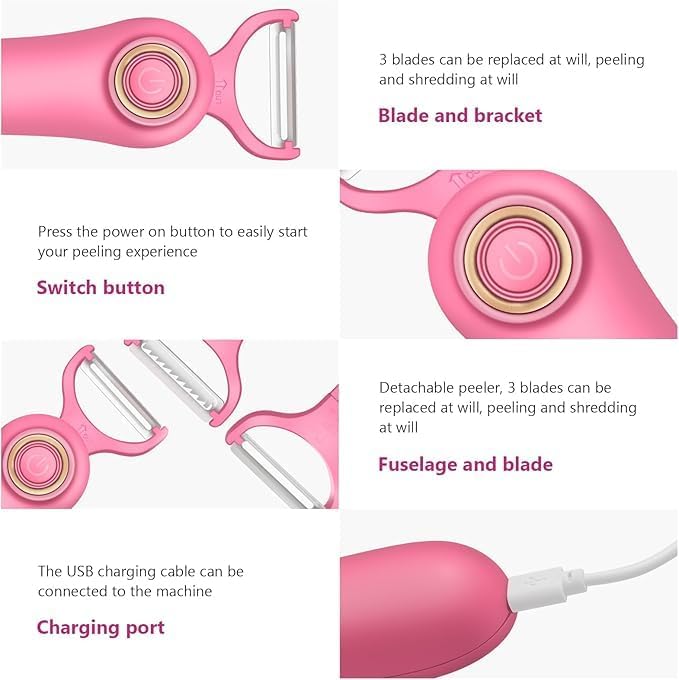 3-in-1 Electric Peeler | Auto Blade for Fruits/Vegetables | 3 Interchangeable Blades | Type-C Charging,Battery Capacity 1500 mAh | Kitchen, Travel, Camping