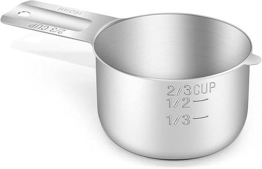 1PCS 2/3Cup (160ml, 5.3oz) Single Measuring Cup, Stainless Steel Measure Scoop, Metric and US Measurement, Dishwasher Safe