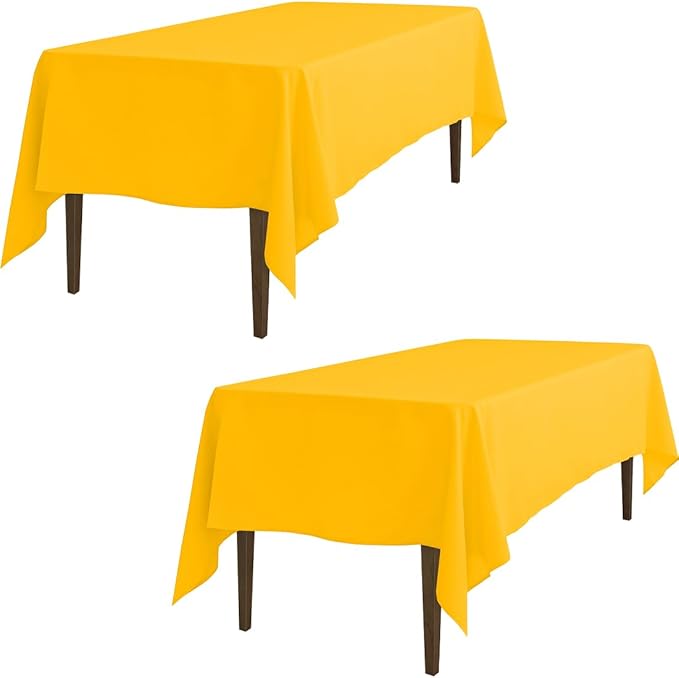 LTC LINENS 2 Pack Rectangular Tablecloths Gold 70 x 120 Inch for 6 or 8 ft Rectangle Banquet Tables with Half-Drop - Stain and Wrinkle Resistant Polyester Fabric Cloth Table Covers for Wedding, Party