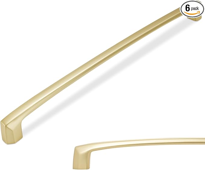 6 Pack Brushed Brass Kitchen Cabinet Handles 15 Inch(381mm) Cabinet Pulls Zinc Alloy Drawer Pulls Solid Kitchen Hardware