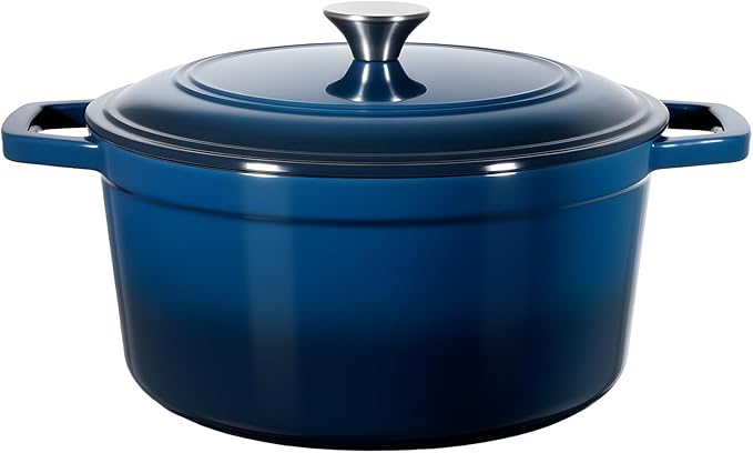 VEVOR Enameled Cast Iron Dutch Oven, 6 Quart Pot with Lid and Dual Handles, Heavy-Duty Durable Cookware Pan, Oven Induction Compatible up to 500℉, for Braising, Stews, Roasting, Bread Baking, Blue