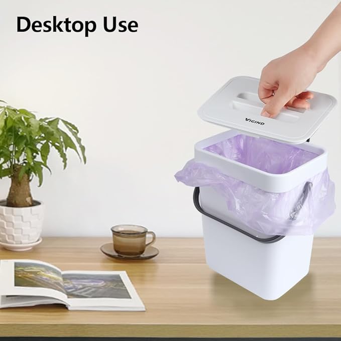 Hanging Small Trash Can with Lid Under Sink for Kitchen, 5 L/ 1.3 Gallons Plastic Waste Basket,Food Waste Bin,Kitchen Compost Bin for Counter Top,Bathroom/Office (White)