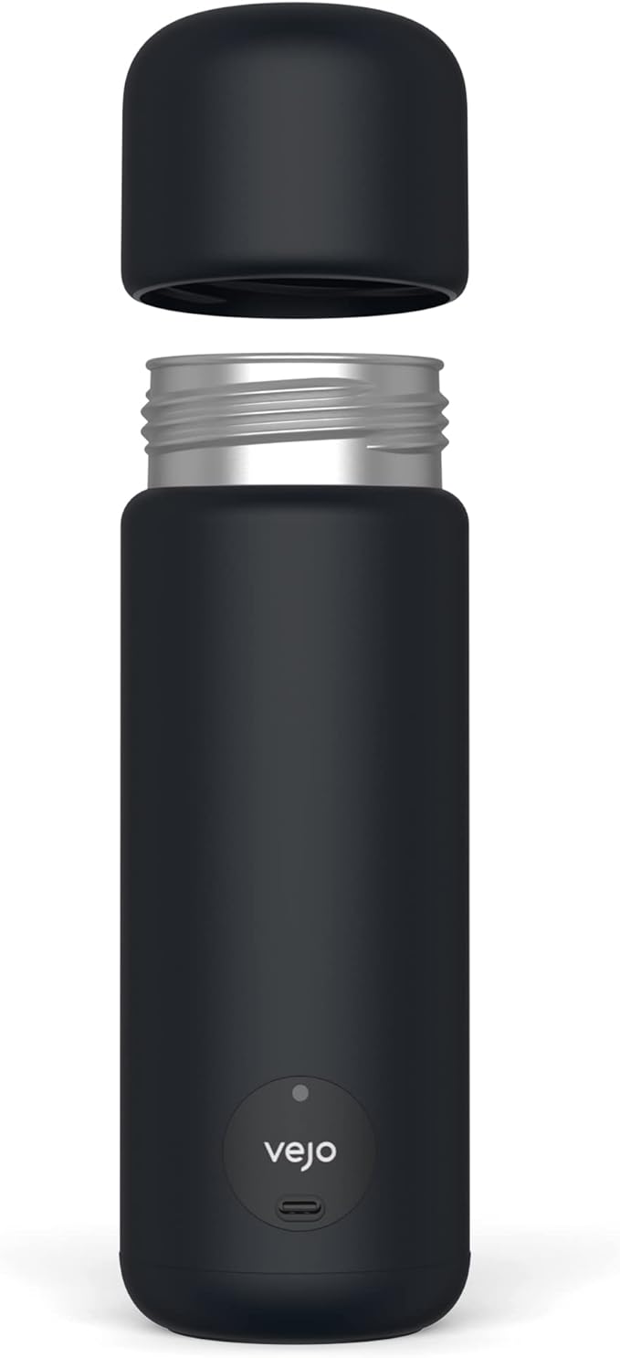 Vejo Portable Travel Blender for Protein Shakes & Powders | 12oz Rechargeable Personal Mixer Bottle | Stainless Steel Interior | Fits Car Cup Holders | Dishwasher Safe | Gym, School, Outdoors, Black