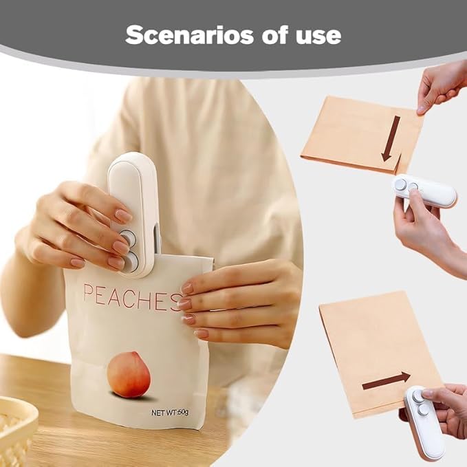 2 in 1 USB Rechargeable Chip Bag Sealer Heat Tool,2026 Uograde Mini Bag Sealer with Cutter and Magnet,Portable Heat Vacuum Sealers Food Sealer Bag Sealing Machine for Plastic Bags Snack Bag (White)