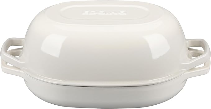 Enameled Cast Iron Oval Dutch Oven Pot with Lid, Dutch Oven for Sourdough Bread Baking, Oval Bread Pan, 7qt, White