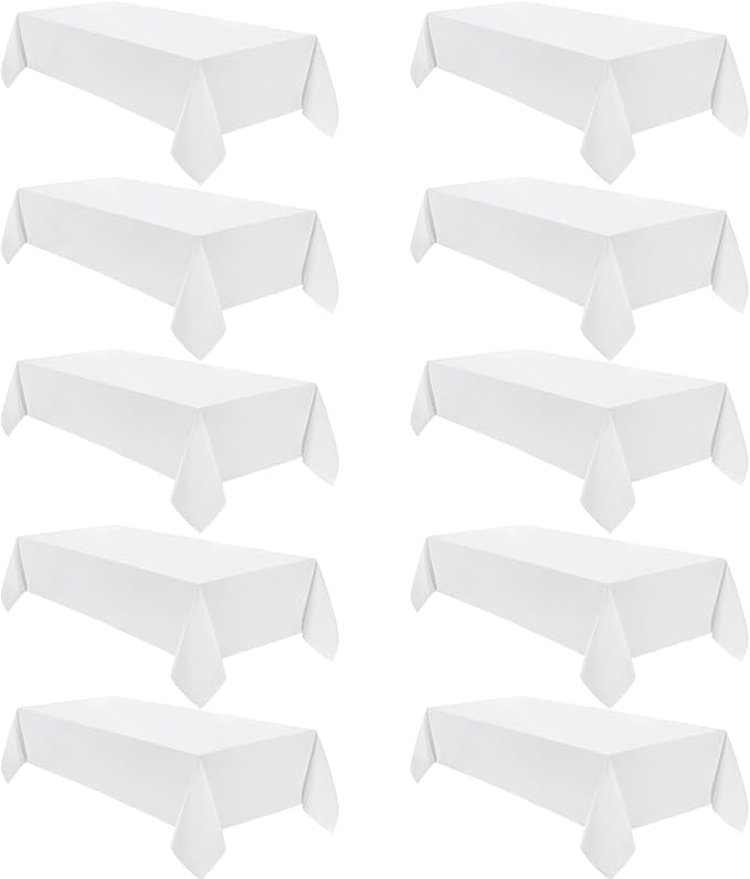 VidaFete Tablecloth 60 * 102inch 10pack Rectangle Table Cloth Polyester, Stain Wrinkle Resistant Dining Table Cover for Kitchen Dinning Party Wedding Rectangular Tabletop Buffet Decoration(White)