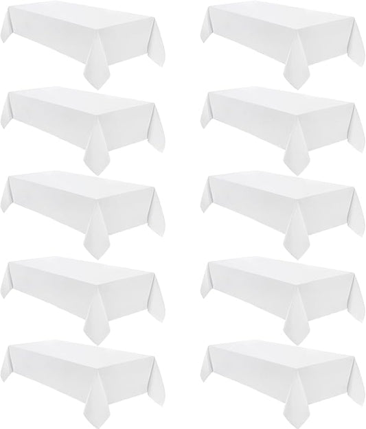 VidaFete Tablecloth 60 * 102inch 10pack Rectangle Table Cloth Polyester, Stain Wrinkle Resistant Dining Table Cover for Kitchen Dinning Party Wedding Rectangular Tabletop Buffet Decoration(White)