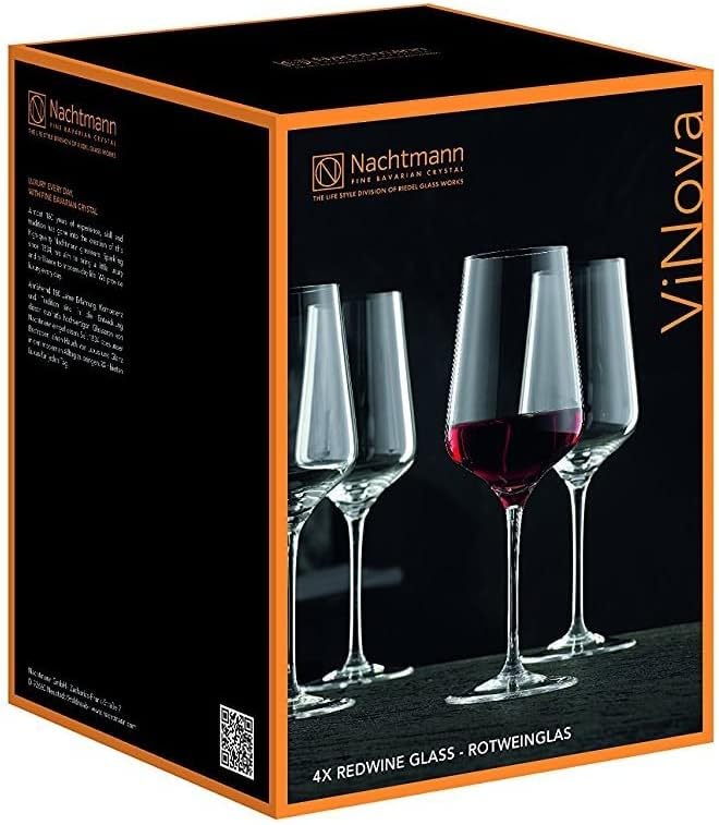 Nachtmann ViNova Collection Red Wine Magnum Glass, Set of 4, 23-Ounces, Bordeaux Wine Glasses, Long Stemmed, Large, Made of Clear Crystal Glass, Dishwasher Safe