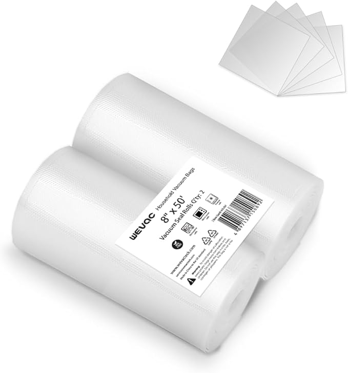 8" x 50' Vacuum Sealer Rolls, 2 Pack-Ideal for Food Storage, Sous Vide, and Meal Prep, Keep Food Fresh and Nutrients, Wevac Lite