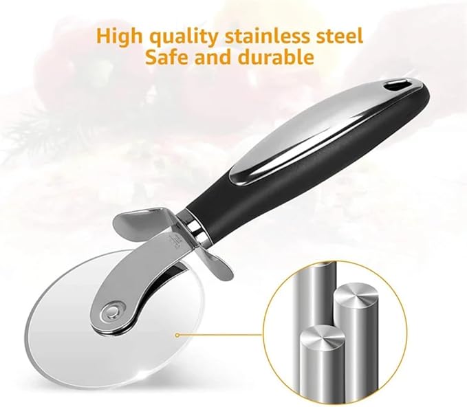 Premium Stainless Steel Pizza Cutter Wheel with Ergonomic Handle – Sharp Blade for Effortless Slicing of Pizza, Dough, Pie, and More – Dishwasher Safe