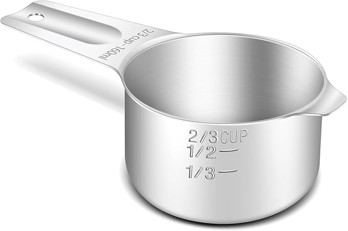1PCS 2/3Cup (160ml, 5.3oz) Single Measuring Cup, Stainless Steel Measure Scoop, Metric and US Measurement, Heavy Duty, Dishwasher Safe