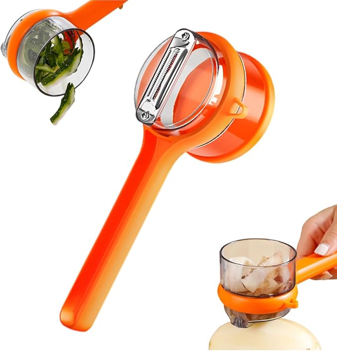 2026 New Kitchen Special Fruit Peeler with Box Storage, Upgrade Vegetable Peeler with Catcher Peeler with Storage Bucket, Double-Sided Stainless Steel Multi-Function Peelers (Orange)