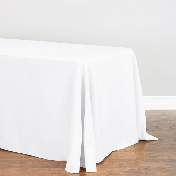 LTC LINENS 5-Pack White Rectangular Tablecloths 90 in x 156 in with Rounded Corners - Ideal for 8 ft Tables with Floor-Length Drop - Polyester Fabric Cloth Table Covers for Wedding, Party