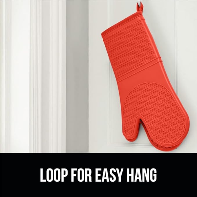 GORILLA GRIP BPA-Free Soft Silicone Oven Mitts, Heat Resistant and Waterproof Cooking Gloves, Thick Cotton Lining, Flexible Gripping for Baking Grilling, Kitchen Potholders Set of 2, 12.5x8.3, Coral