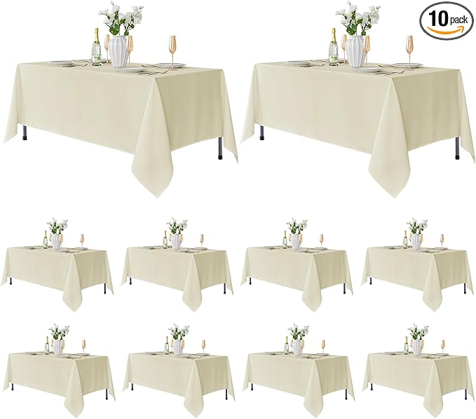 Fitable 10 Pack Rectangle Tablecloths: Stain Resistant Wrinkle Free Fabric Table Clothes, Washable Reusable Polyester Table Covers for Wedding Party Birthday Banquet Reception(Ivory, 70x120 Inch)