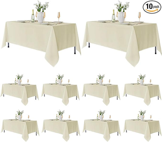 Fitable 10 Pack Rectangle Tablecloths: Stain Resistant Wrinkle Free Fabric Table Clothes, Washable Reusable Polyester Table Covers for Wedding Party Birthday Banquet Reception(Ivory, 70x120 Inch)