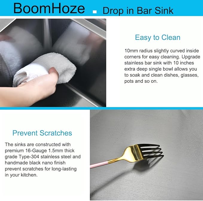 20 x 17 Inch Black Drop in Kitchen Bar Sink Workstation 16 Gauge Stainless Steel Small RV Kitchen Sink Outdoor Top Mount Single Bowl